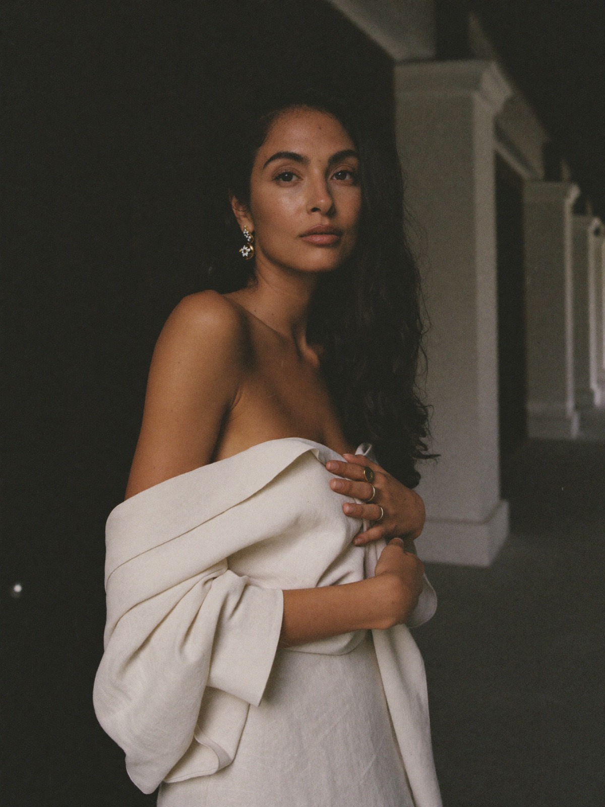 Bianca, portrait on a shaded Mediterranean terrace